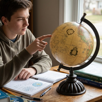 Globe de bureau exécutif en aluminium et plastique avec carte du monde détaillée |   Globe éducatif pour bureau, table d'étude et décoration intérieure