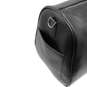 Genuine <b>Leather</b> Duffle <b>Bag</b> Solid Color Zipper Closure Casual Gym Fitness <b>Bag</b> 30-40L Capacity <b>Soft</b> Handle Adjustable Strap - Product Image 5