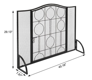 Paravent de cheminée en métal à grille circulaire contemporaine, pliable en trois panneaux, avec maille fine, protection anti-étincelles, protection de foyer sécurisée pour les enfants - Product Image 2