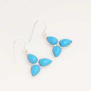 Pendientes Colgantes de Turquesa Natural en Forma de Lágrima, Plata de Ley 925, Hechos a Mano, con Gema Azul, Joyería Boho, Regalo - Product Image 3