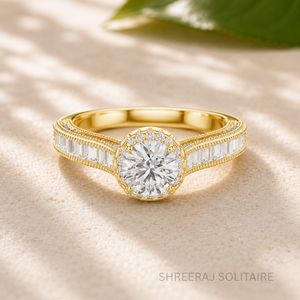 Bague de fiançailles classique en or massif 14K/18K plaqué rhodium avec halo de diamants de laboratoire taillés, clarté DEF-VVS, 0,65 carat - Product Image 1