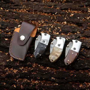 Couteau de poche pliant artisanal haut de gamme en acier Damas, lame pointue, manche en corne, qualité industrielle, garantie 3 ans, étui de transport en cuir - Product Image 4
