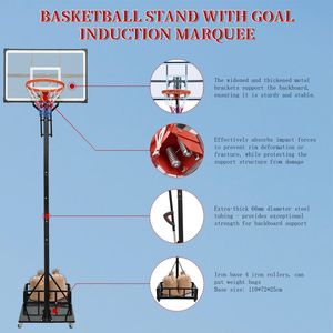 Canestro da Basket Portatile con Tabellone da 44 Pollici, Altezza Regolabile da 2,45 m a 3,05 m per Giovani, Adulti e Partite Professionali - Product Image 3