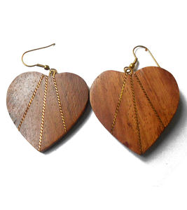 Modern Wood & <b>Brass</b> Leaf Earrings - Handcrafted Teak Wood Drop Earrings with Gold <b>Brass</b> Hoop Minimalist Statement Jewelry - Product Image 6