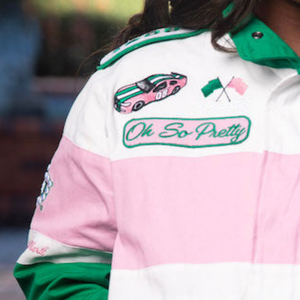 Pink Green <b>Race</b> <b>Car</b> <b>Jacket</b> Women Embroidered Racing Style Bomber Coat Long Sleeve Sorority Inspired Streetwear Casual - Product Image 5