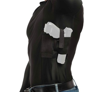 Chemise tactique noire à manches longues pour homme avec poches dissimulées, coupe ajustée, col rond, vêtement décontracté - Product Image 4