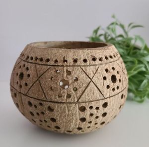 Eco Friendly Rustic Carved <b>Coconut</b> Shell Tealight Holder Handmade Hollow Out <b>Candle</b> Lantern Art Home Spa Table Decoration - Product Image 3