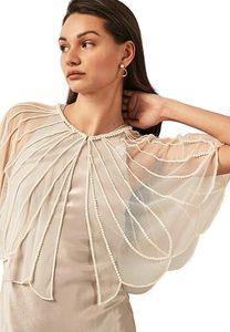 Women's Pearl Embellished Sheer Cape Shrug Elegant Beaded Overlay for Party & occasion Wear - Product Image 1