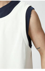 Men's Sleeveless O-Neck Knitted Tank <b>Top</b> Solid Color Casual Wear White And <b>Navy</b> - Product Image 2