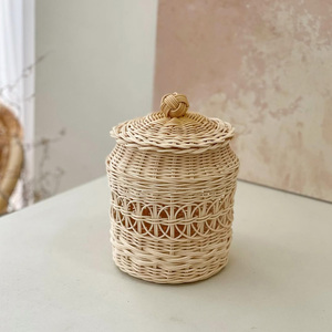 Rattan <b>storage</b> <b>boxes</b> woven jar container lid basket <b>for</b> <b>decor</b> & storing handmade weaving box - Product Image 2
