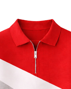 <b>Red</b> Color Blocked Quarter Zip Pullover <b>Sweatshirt</b> with Turn-Down Collar Regular Fit Knitted Sporty Style Unisex Long Sleeve - Product Image 5