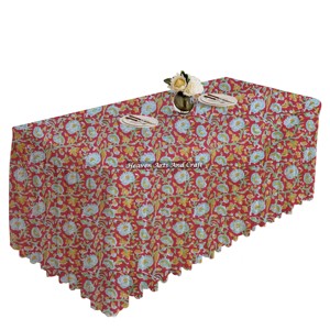Cotton Customized Hand Block Printed Pattern Pleated <b>Tablecloth</b> <b>Rectangle</b> Floral Design Washable Pleated Table Cloth Home Party - Product Image 4