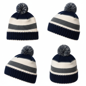 Gorro de Punto Acrílico Suave al por Mayor con Pompón y Patrón de Personajes, Unisex, para Adultos, para Invierno, con Doble Capa Térmica - Product Image 1