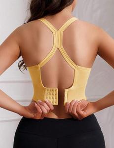 Top Deportivo Corto Acanalado Amarillo Transpirable con Logo Frontal, de Alta Sujeción y Sin Costuras para Yoga, Gimnasio y Entrenamiento - Product Image 5