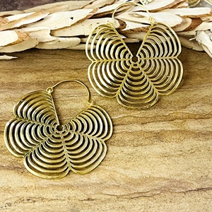 Unique Design Boho Mandala <b>Hoop</b> Earrings Tribal Brass Jewelry Women 18k Gold Plated <b>Floral</b> Filigree Geometric Pattern Wholesale - Product Image 3