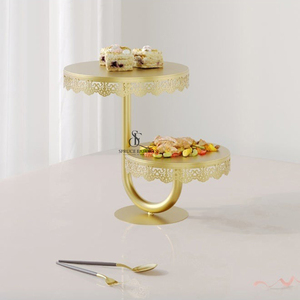 Elegant 2-Tier Gold Metal <b>Cake</b> Stand Modern Cupcake Dessert Display Rack Round Shape For <b>Wedding</b> Party & Buffet Table Decor - Product Image 3