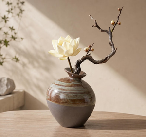Jarrón de Cerámica con Cuello Inclinado y Acabado Wabi Sabi Personalizado, Estilo Japonés Moderno y Minimalista para Decoración de Jardín y Hogar - Product Image 1