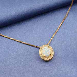 <b>Opal</b> Gemstone Oval Cut Pendant 925 Sterling Silver 14K Gold Plated Box Chain Wedding Event Jewelry Gift For Her - Product Image 2