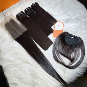 Extensions de cheveux humains bruts vierges 100% bon marché Paquets de franges complets avec fermeture Fournisseur de cheveux vietnamiens Noir naturel - Product Image 6