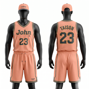 Maillot de basket-ball en maille polyester premium 240 GSM avec panneau latéral noir pêche, logo brodé par sublimation - Product Image 1