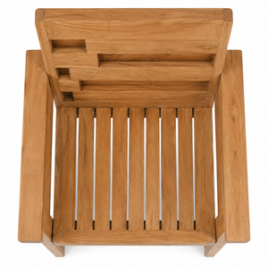 Fauteuil de jardin contemporain en teck massif, durable, imperméable, écologique, avec dossier à panneaux alternés et assise à lattes, luxe - Product Image 3