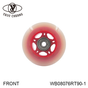 YEOU CHERNG Inline Skate <b>Wheel</b> WB08076RT90-1 Front Red Transparent Plastic With Bearing 6mm Bore - Product Image 1