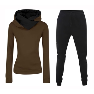 Women's Casual Hooded Tracksuit Set Solid Color Cotton <b>Spandex</b> Full Sleeve Drawstring <b>Pants</b> Breathable Regular Fit Autumn Wear - Product Image 4