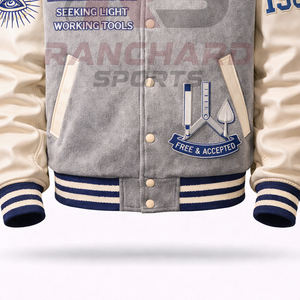 Veste universitaire personnalisée d'inspiration maçonnique – Corps en laine de qualité supérieure avec manches en cuir PU et symboles brodés - Product Image 3