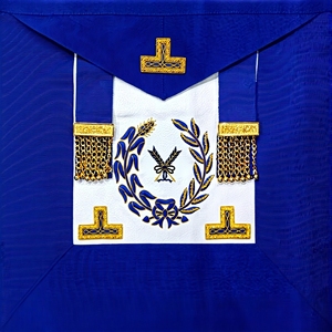 Tablier de cérémonie SECRETARY Craft Grand Undress bleu roi avec broderie dorée, couronne de lauriers et franges perlées, Régalia maçonnique - Product Image 4