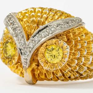 Anillo de Compromiso de Lujo en Oro Blanco de 14K con Diseño de Búho, Diamante Amarillo de Laboratorio de 0.50ct, Engaste Pavé, Certificado IGI, Estilo Artístico y Natural para Mujer - Product Image 3