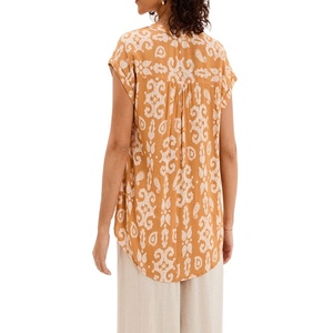 Blusa de Crepé de Manga Corta Color Amarillo Ocre para Mujer, Ligera, Transpirable, Elegante, Informal, para Oficina, Moda de Verano - Product Image 2