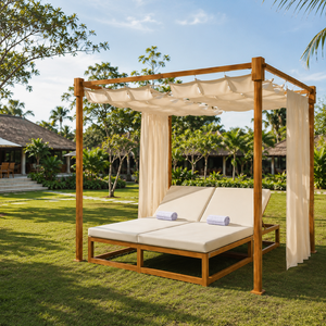 Cama de Día de Lujo de Madera para Exteriores con Toldo para Resort, Jardín, Patio, Piscina, Muebles de Descanso y Tumbona - Product Image 1