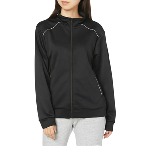 Veste de course noire à fermeture éclair intégrale avec détails de coutures blanches, col montant, style sportif, en polyester, pour l'automne - Product Image 2