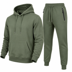 Ensemble de survêtement essentiel vert olive avec sweat à capuche et pantalon, tenue 100 % coton de qualité supérieure, vente en gros OEM - Product Image 1