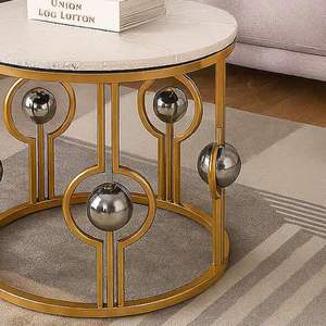 Mesa de Centro Moderna De-Artico con Aspecto de Mármol, Estructura Metálica, Color Blanco Dorado, Ecológica, Duradera, Precio Económico al por Mayor - Product Image 3