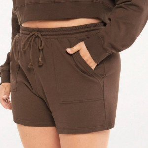 Shorts de Cintura Alta de Lona Tejida con Detalle de Botones, Color Sólido, Transpirables, Cintura Elástica, Casuales para Mujer - Product Image 5