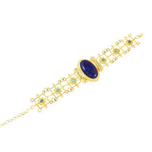 Hermoso diseño de pulsera chapada en oro con turquesa, perlas y lapislázuli para mujer, ideal para compromiso, boda o fiesta. - Product Image 2