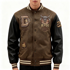 เสื้อแจ็คเก็ตวาร์ซิตี้ผู้ชาย แจ็คเก็ตผ้าฝ้ายหนาสำหรับฤดูหนาว แจ็คเก็ตเบสบอลปักลาย สไตล์เรโทร สตรีทแวร์ - Product Image 1