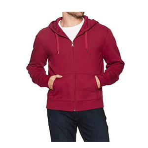 Men's Red <b>Hooded</b> <b>Zip</b>-Up Sweatshirt Regular Fit Cotton French Terry Casual Autumn Wear Pocket Design Regular Sleeve Knitted Style - Product Image 1