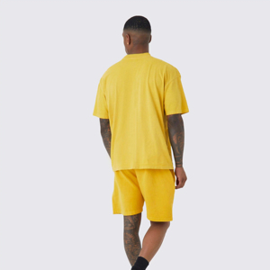 T-shirt en coton jaune surdimensionné pour homme, manches courtes, col rond, imprimé, décontracté, jersey respirant, coupe ample, style estival, léger - Product Image 2