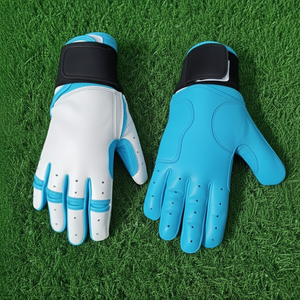 Blue Leather Batting Gloves Breathable Full Finger Unisex Adult Training Ambidextrous <b>Hook</b> and Loop Closure <b>Outdoor</b> - Product Image 1