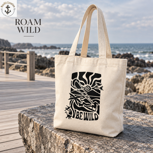 กระเป๋าผ้าแคนวาสพิมพ์ลาย Be Wild พร้อมหูหิ้วยาว |   ถุงช้อปปิ้งครีมเนื้อเนียนแบบธรรมชาติ พร้อมลายกราฟิกสีดำ สำหรับใช้พกพาในชีวิตประจำวัน - Product Image 4