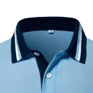 Polo de Manga Corta Azul Claro para Hombre, Color Sólido, Jersey de Algodón, Ropa Casual, Diseño Transpirable de Punto - Product Image 6