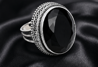Bague en onyx noir naturel, argent sterling 925, faite à la main, pierre précieuse ovale, bijou vintage pour femme
