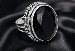 Bague en onyx noir naturel, argent sterling 925, faite à la main, pierre précieuse ovale, bijou vintage pour femme - Product Image 3