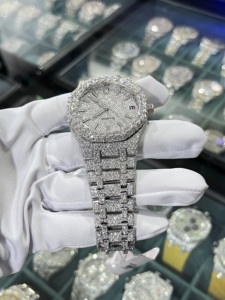 Montre de luxe en moissanite pour hommes, bracelet en acier inoxydable, chronographe personnalisé style hip-hop, mouvement mécanique avec date - Product Image 2