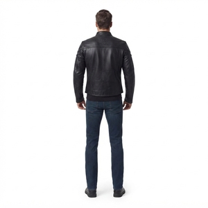 Veste de motard pour homme en cuir véritable de qualité supérieure, sur mesure, taille XS, style Cafe Racer, avec fermeture éclair, par Hashbloom International OEM. - Product Image 2