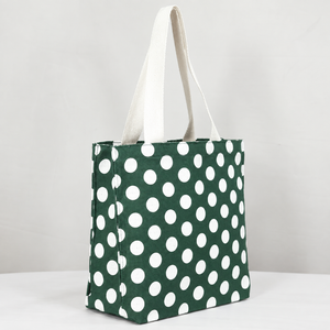 Sac de plage en jute teinté vert à pois, non laminé, 42 x 32 x 14 cm, poignées en ruban de coton de 60 cm, logo personnalisé, vente en gros, OEM - Product Image 2