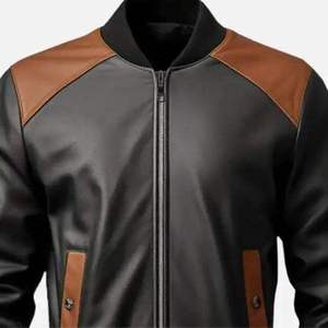 Men's PU Leather Bomber Jacket Moto Style Zipper Closure Turn-down Collar Solid Black Brown Accents Autumn Wear - Product Image 4