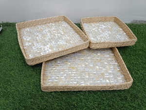 Juego de bandejas de ratán natural asequible con forma redonda de Incrustaciones de nácar hechas a mano, perfectas para el hogar, el hotel y el uso de regalos - Product Image 4